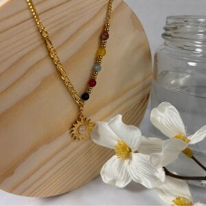 Boho Gold Sun Necklace, Gold Sunburst Choker, Beaded Necklace, Sunburst Necklace
